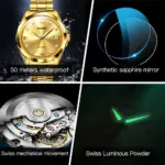 reloj mecánico automático de marca de lujo para hombre, relojes de pulsera impermeables de acero inoxidable con movimiento suizo de diamante Real de 5bar 6