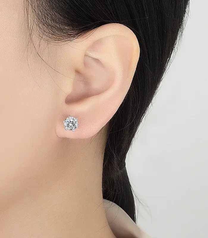 Pendientes de moissanita de 0,3-2 quilates para mujer, tornillo de plata pura S925, joyería de moda de boda con diamantes de laboratorio de seis garras 2