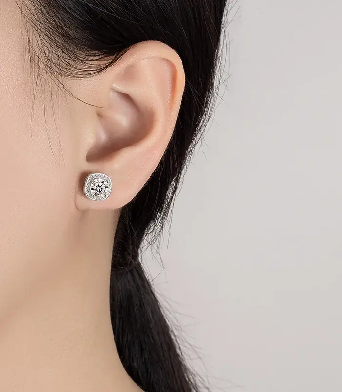 Pendientes de moissanita de 0,5-2 quilates para mujer, pendientes cuadrados de plata pura S925, joyería de lujo para boda con diamantes de laboratorio 2