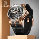 Relojes mecánicos para hombre, correa de silicona de cuero, reloj de pulsera de zafiro ahuecado 3D luminoso automático de marca de lujo a la moda 2