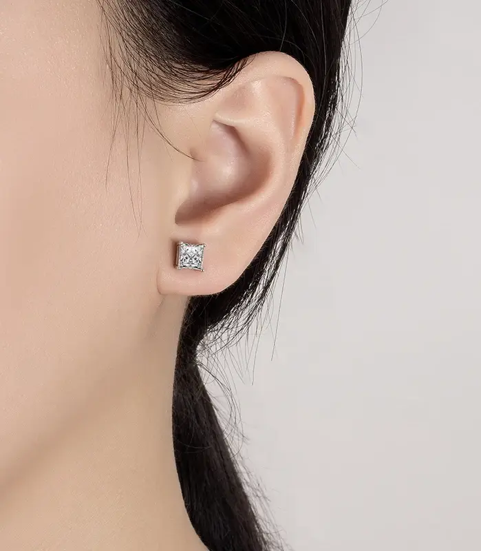 Pendientes de moissanita de 0,6-2 quilates para mujer, pendientes de plata pura S925 de corte cuadrado con diamantes de imitación, joyería de boda 2