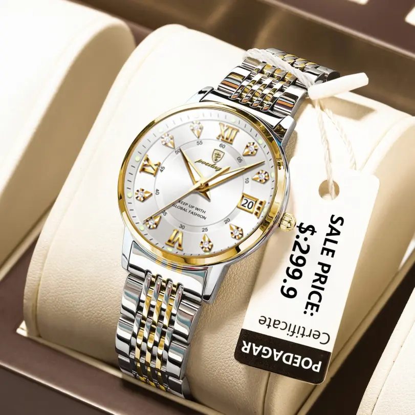 reloj de pulsera informal para mujer, accesorio de lujo, resistente al agua, con fecha luminosa, de cuarzo, de acero inoxidable, dorado 1 reloj de pulsera informal para mujer, accesorio de lujo, resistente al agua, con fecha luminosa, de cuarzo, de acero inoxidable, dorado 1