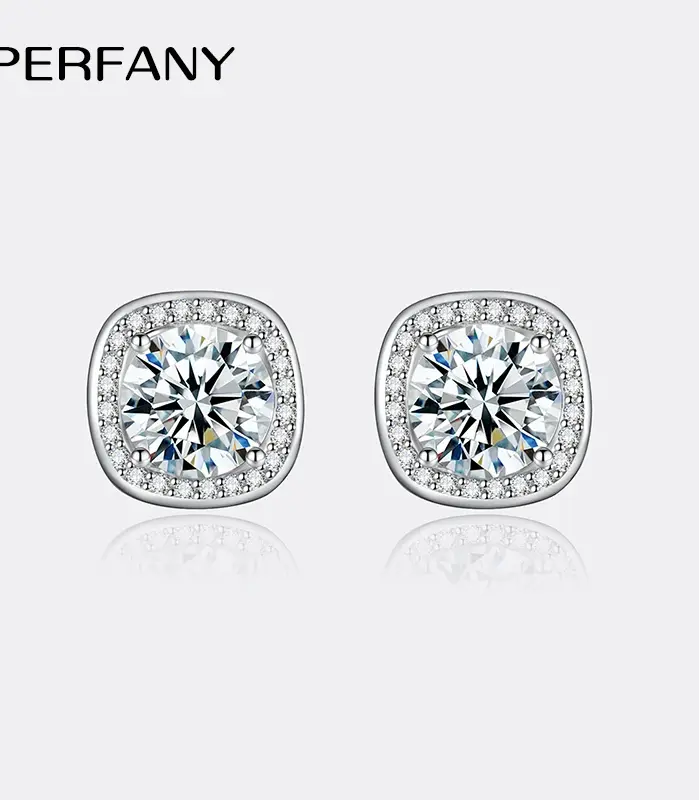 Pendientes de moissanita de 0,5-2 quilates para mujer, pendientes cuadrados de plata pura S925, joyería de lujo para boda con diamantes de laboratorio 1