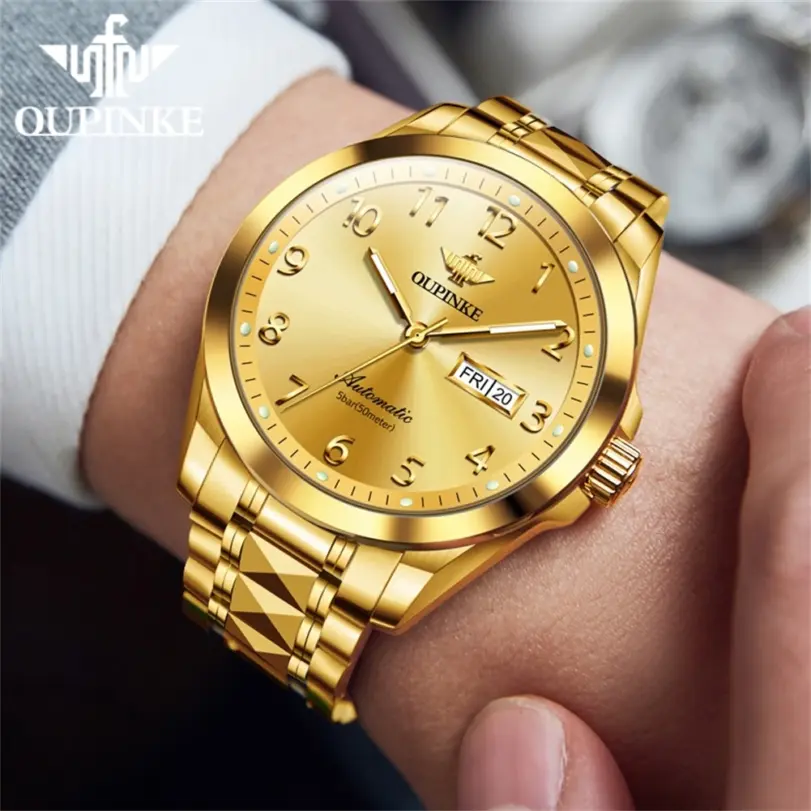 Relojes de pulsera para hombre, movimiento automático, espejo de zafiro, correa de acero de tungsteno, calendario luminoso de lujo, reloj de mano para hombre 3228 6