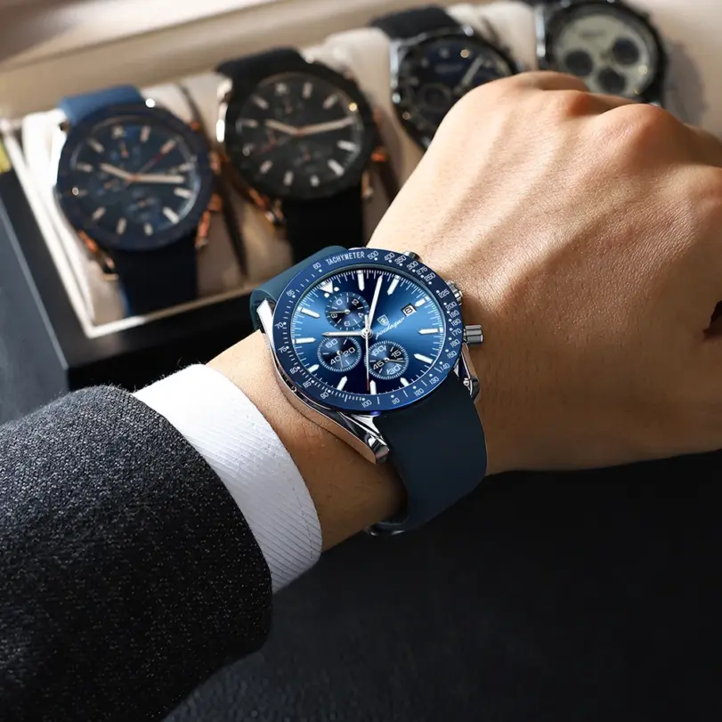 Reloj para hombre, cronógrafo deportivo a la moda, relojes de cuarzo de silicona, reloj de pulsera de lujo resistente al agua con fecha luminosa para hombre 5