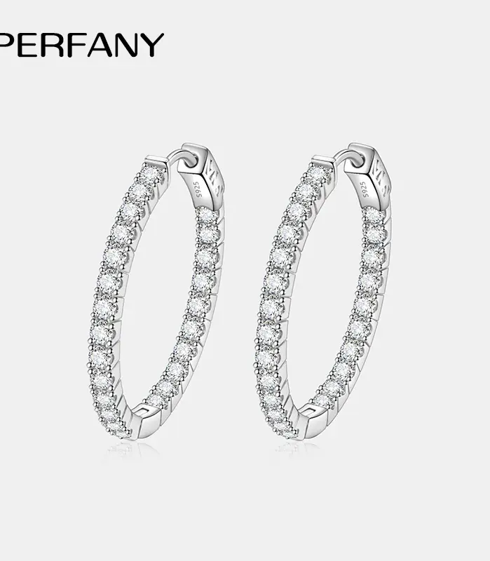 pendientes de aro de moissanita completa para mujer, S925 plata pura, Diamante de laboratorio, joyería de lujo, regalo de fiesta, 2,88 CT 1