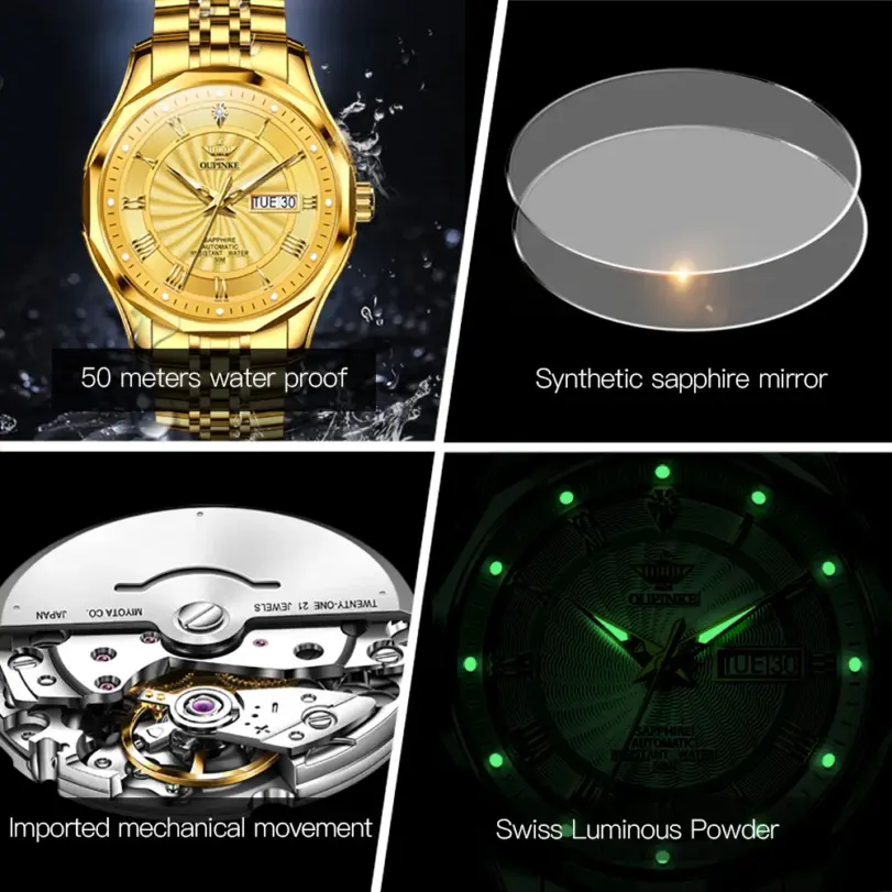 reloj mecánico automático de diamante Real para hombre, marca superior suiza, espejo de cristal de zafiro de lujo, calendario resistente al agua luminoso 6