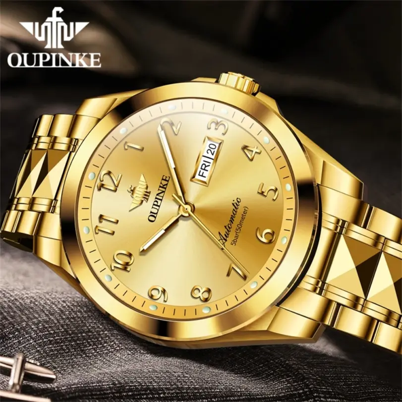 Relojes de pulsera para hombre, movimiento automático, espejo de zafiro, correa de acero de tungsteno, calendario luminoso de lujo, reloj de mano para hombre 3228 4