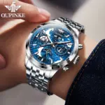 Reloj de pulsera mecánico automático para hombre, cronógrafo con esfera de cielo estrellado, resistente al agua, fase lunar, calendario, semana, lujo, clásico, luminoso 5