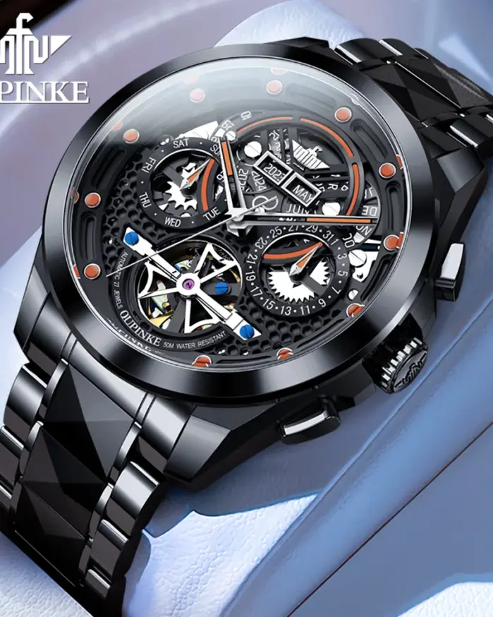 reloj automático para hombre, movimiento mecánico, relojes de pulsera de marca de lujo, esqueleto, calendario de cuerda automática, semana luminosa 3249 1