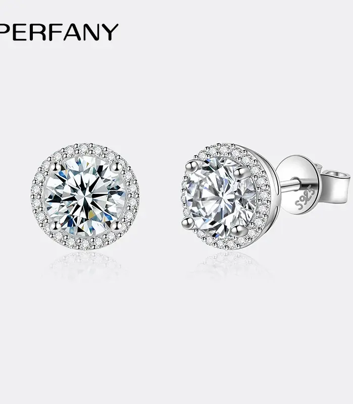 pendientes redondos de moissanita para mujer, aretes chapados en plata maciza S925, oro blanco de 18 quilates, diamantes, joyería de lujo para boda 1