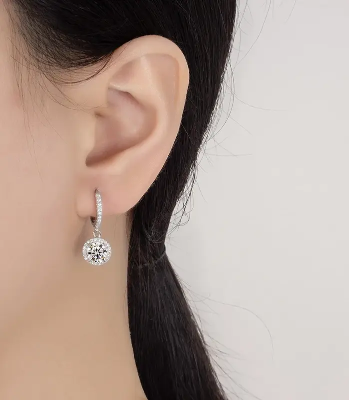 Pendientes de moissanita de 1 quilate para mujer, pendientes redondos de plata pura S925 con certificado GRA, joyería de boda de moda 2