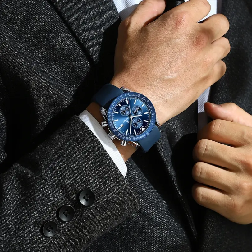 Reloj para hombre, cronógrafo deportivo a la moda, relojes de cuarzo de silicona, reloj de pulsera de lujo resistente al agua con fecha luminosa para hombre 6