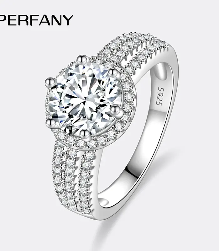Anillo de moissanita de 2/3 quilates para mujer, chapado en plata pura S925, anillo de boda de oro blanco de 18 quilates con diamantes, joyería de boda lujosa 1