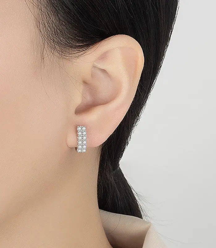 pendientes de aro de moissanita para mujer, 100% de plata pura, doble fila de diamantes brillantes, elegante regalo de joyería de moda, 0,72 quilates 2