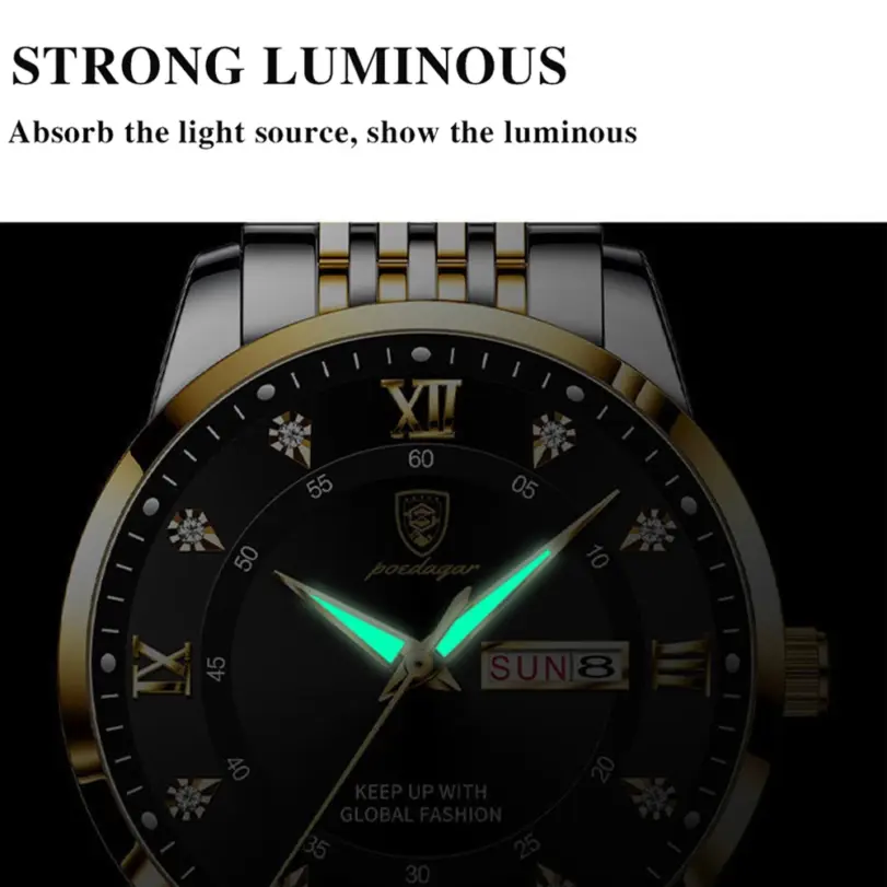 Reloj para hombre, de acero inoxidable, de lujo, con botón pulsador, cierre oculto, resistente al agua, luminoso, con fecha, semana, relojes de pulsera deportivos 5