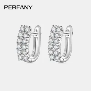 pendientes de aro de moissanita para mujer, 100% de plata pura, doble fila de diamantes brillantes, elegante regalo de joyería de moda, 0,72 quilates 1