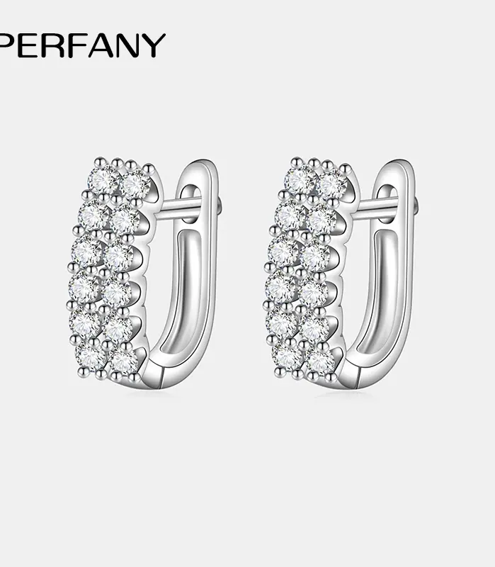 pendientes de aro de moissanita para mujer, 100% de plata pura, doble fila de diamantes brillantes, elegante regalo de joyería de moda, 0,72 quilates 1