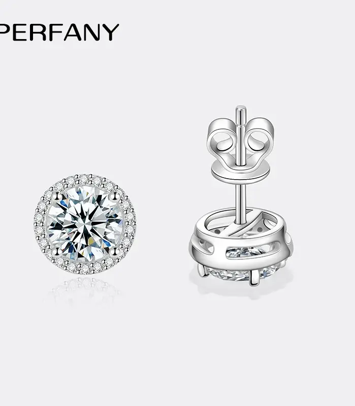 pendientes redondos de moissanita para mujer, aretes chapados en plata maciza S925, oro blanco de 18 quilates, diamantes, joyería de lujo para boda 2