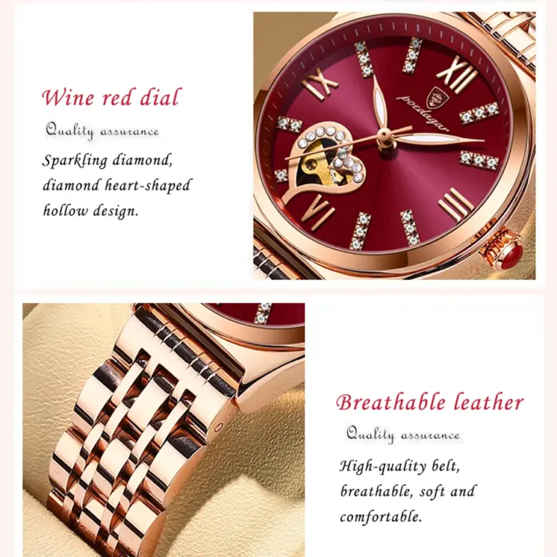 relojes para mujer, moda de oro rosa, acero inoxidable, reloj de pulsera de cuarzo resistente al agua, regalo romántico para novia 2