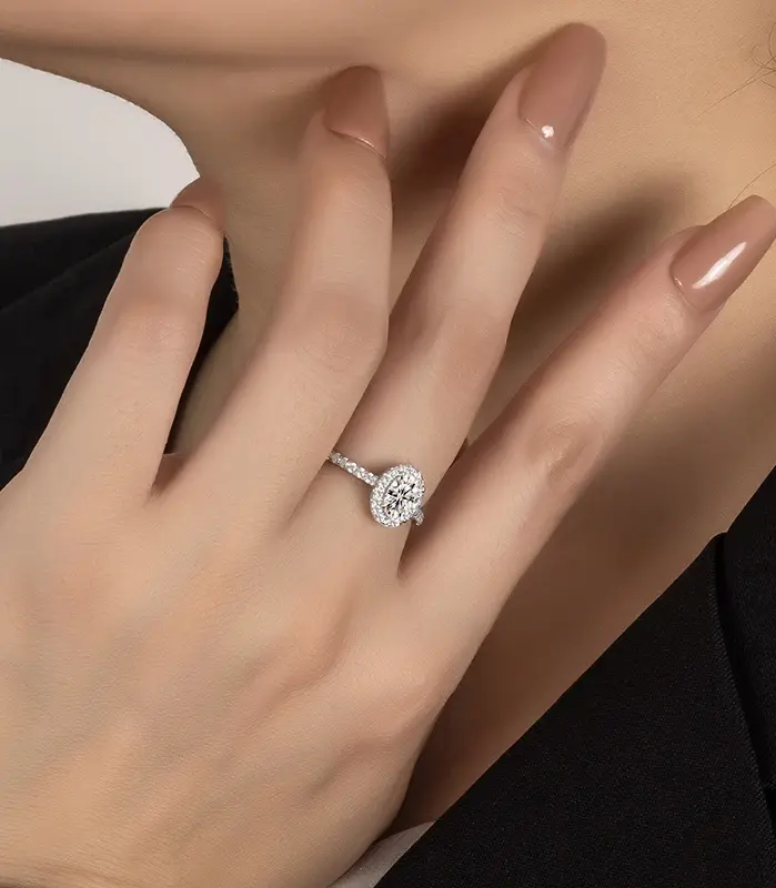 Anillo de moissanita de corte ovalado de 1/2CT para mujer, plata pura S925, brillante, certificado de laboratorio, joyería de lujo para boda 2