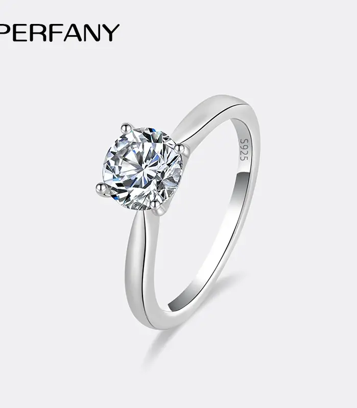Anillo de compromiso de moissanita para mujer, 0,5/1/2CT, plata pura S925, joyería de boda de diamante con certificado GRA clásico de cuatro garras 1