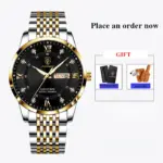 Reloj para hombre, de acero inoxidable, de lujo, con botón pulsador, cierre oculto, resistente al agua, luminoso, con fecha, semana, relojes de pulsera deportivos 2