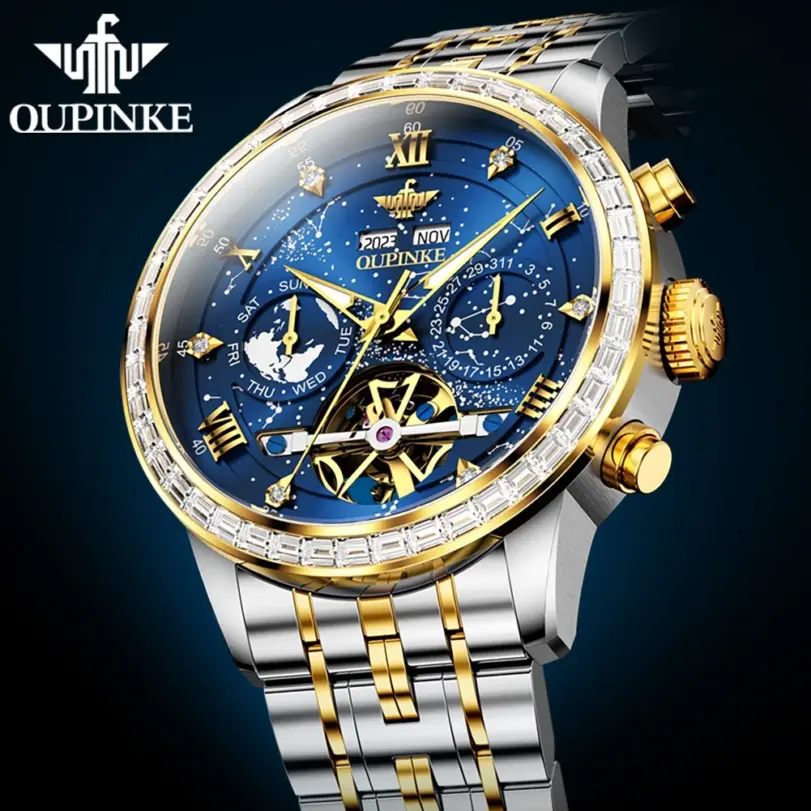 Reloj de pulsera para hombre, accesorio Masculino con mecanismo automático de Tourbillon, cristal de zafiro, calendario perpetuo, marca de lujo 2
