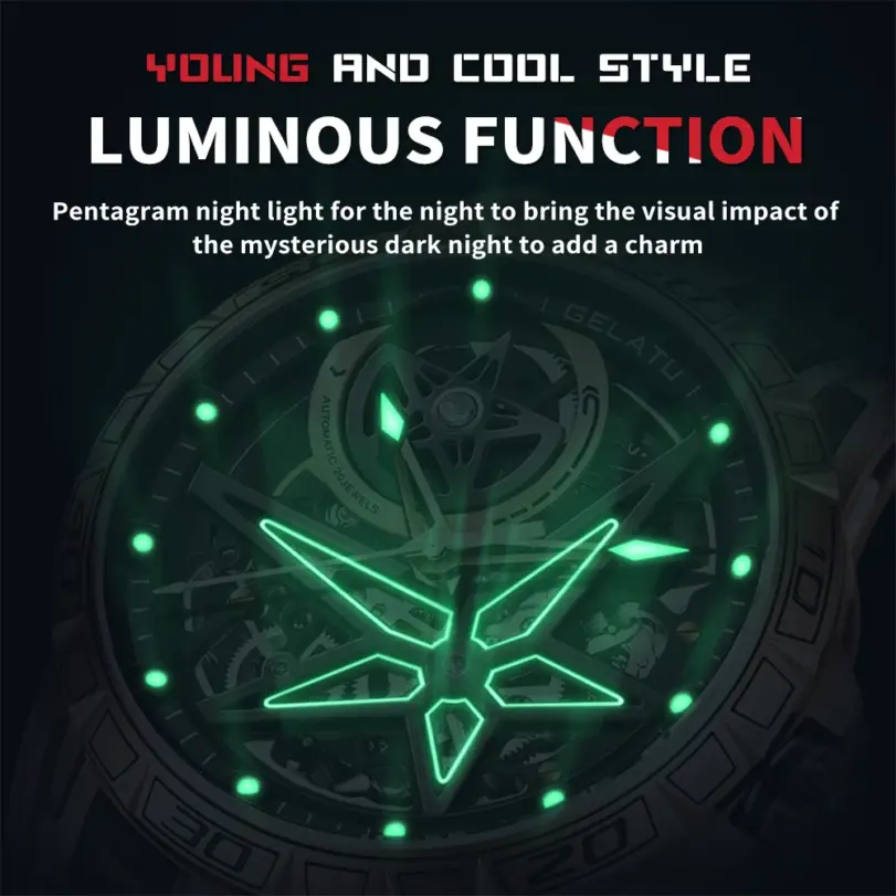 nuevos relojes para hombre, mecánico automático, resistente al agua, Esfera Grande, zafiro, esqueleto luminoso, reloj de pulsera para hombre, Montre Homme 6