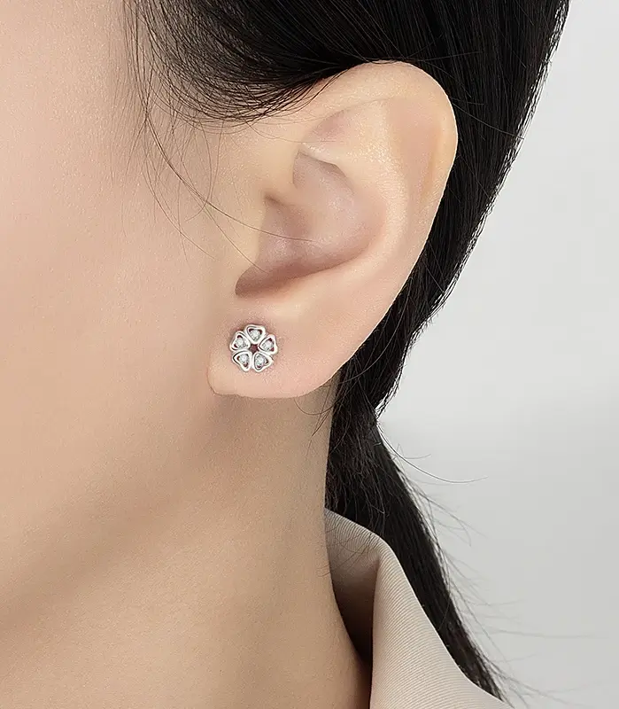 Pendientes de moissanita de 0,25 quilates para mujer, plata pura S925, diseño de pétalos de corazón, joyería de fiesta de moda con diamantes de laboratorio 2
