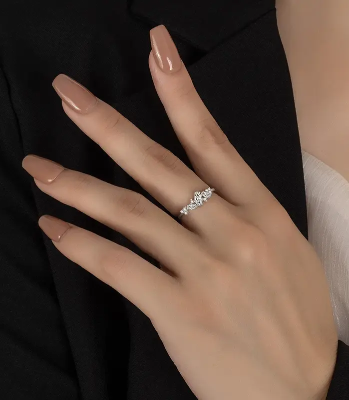 Anillo de moissanita de corte Marquesa para mujer, 0,58 CT, plata pura S925, diamante cultivado en laboratorio, joyería de diseño de moda 2