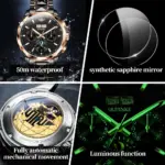 marca de tungsteno reloj mecánico automático hombre de lujo 5ATM luminoso impermeable calendario fase lunar reloj masculino 3238 6 marca de tungsteno reloj mecánico automático hombre de lujo 5ATM luminoso impermeable calendario fase lunar reloj masculino 3238 6