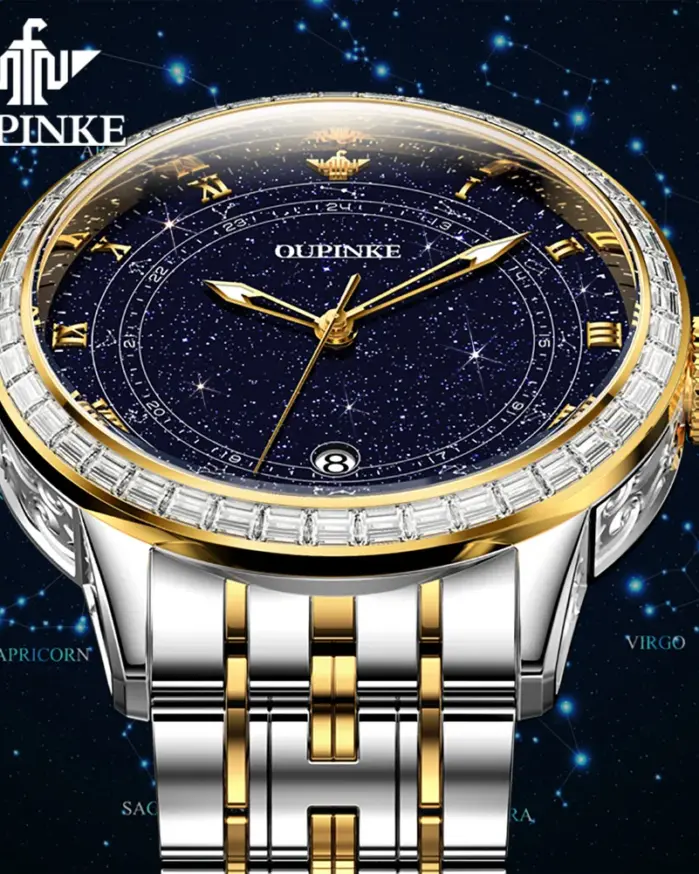 reloj mecánico automático para hombre, diseño de estrella y diamante, reloj de pulsera luminoso resistente al agua para hombre, reloj de lujo 3203 para hombre 2
