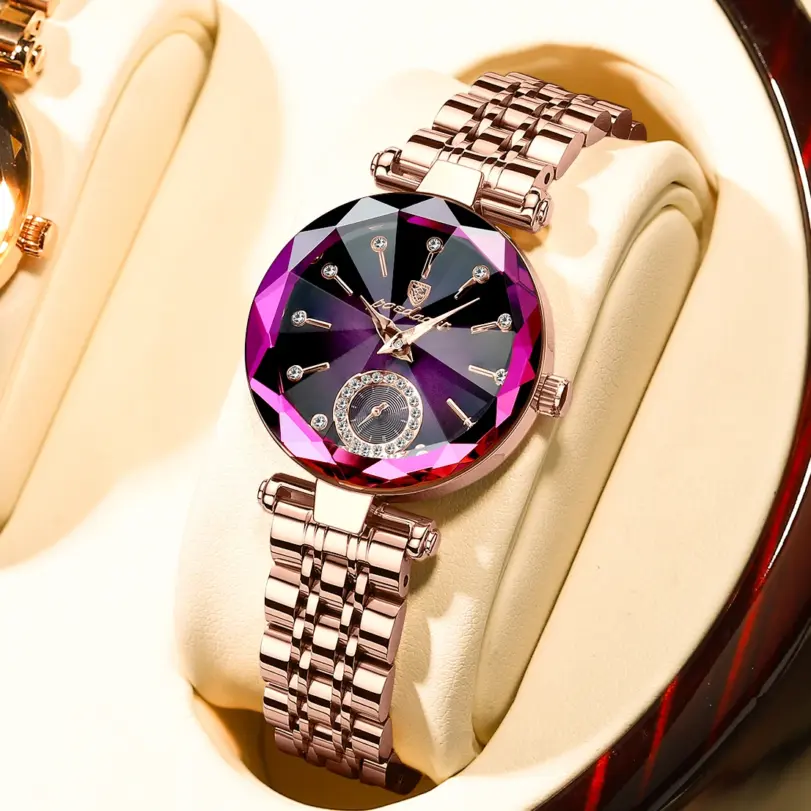 Reloj para mujer, diseño de joyería de lujo, relojes de pulsera de cuarzo de acero y oro rosa, relojes de moda impermeables para mujer 6