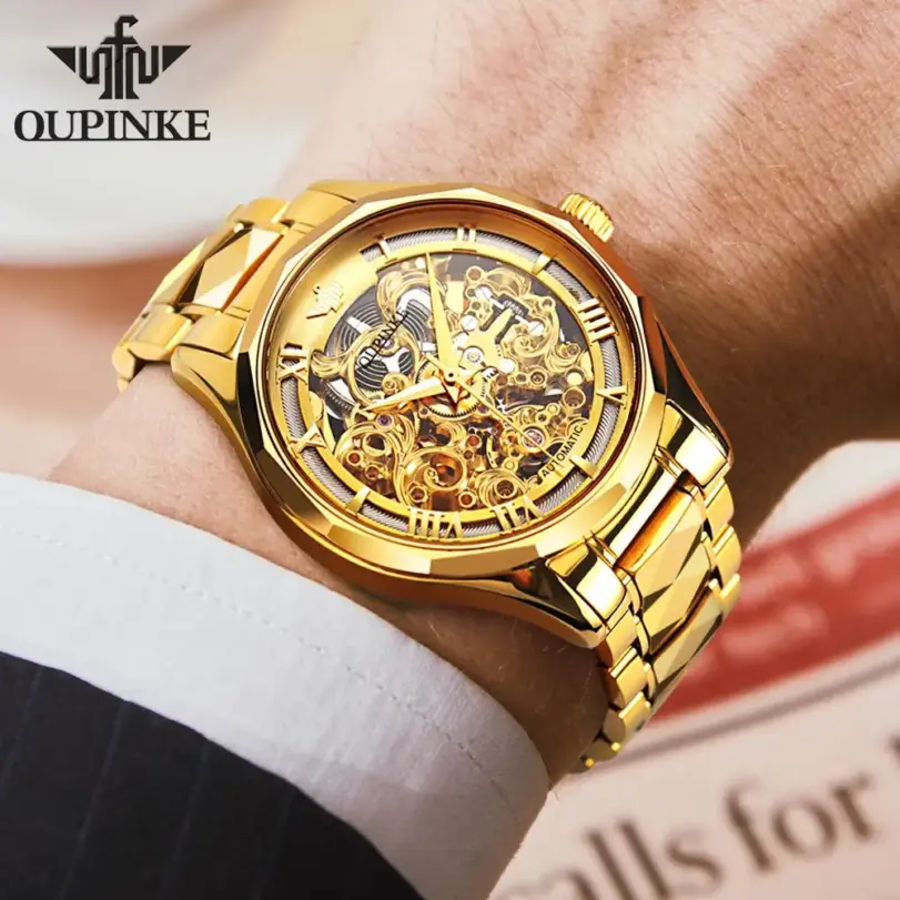 OUPINKE-Reloj de pulsera mecánico automático para hombre, cronógrafo de acero de tungsteno con espejo de zafiro, marca superior de lujo 5