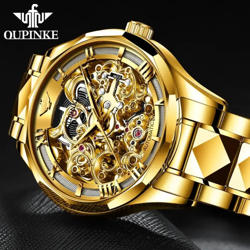 OUPINKE-Reloj de pulsera mecánico automático para hombre, cronógrafo de acero de tungsteno con espejo de zafiro, marca superior de lujo 4