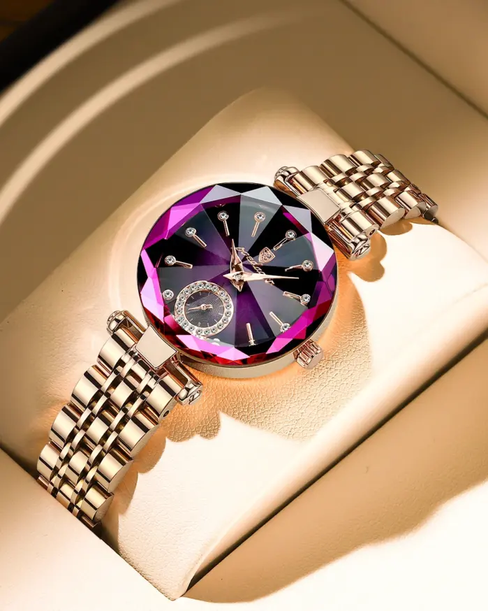Reloj para mujer, diseño de joyería de lujo, relojes de pulsera de cuarzo de acero y oro rosa, relojes de moda impermeables para mujer 1