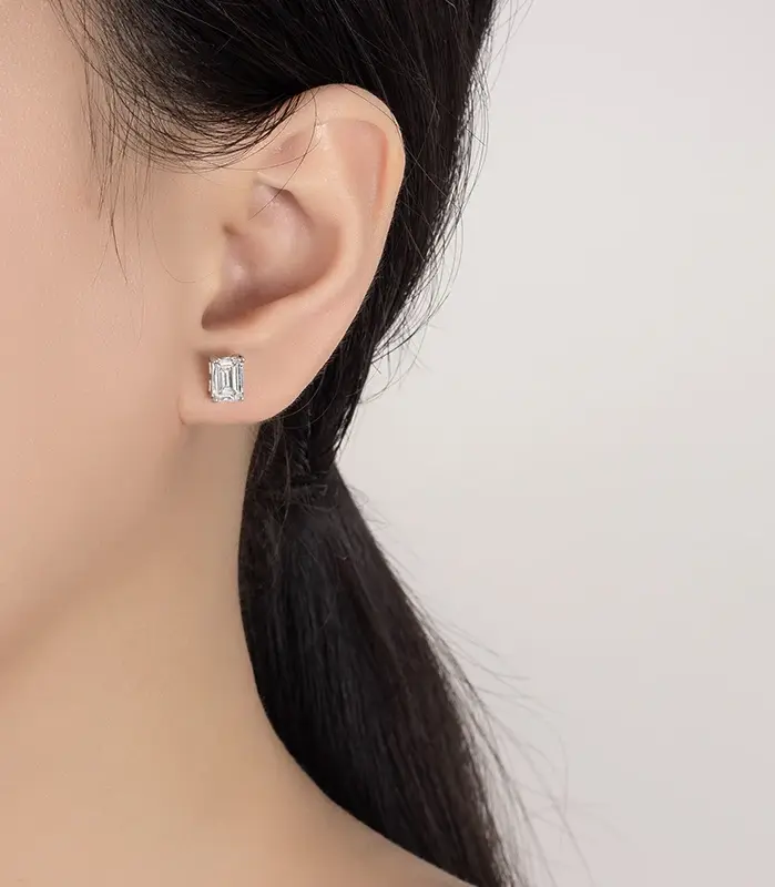 pendientes de moissanita con esmeralda/corte de radiación para mujer, joyería de boda de diamante de laboratorio Rectangular de plata pura S925, 2 quilates 2