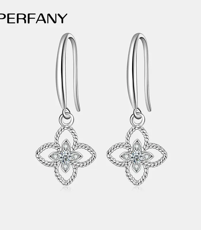 0.08CT Moissanite trébol gota pendiente mujeres S925 plata pura laboratorio cultivar diamante joyería de boda de moda 1