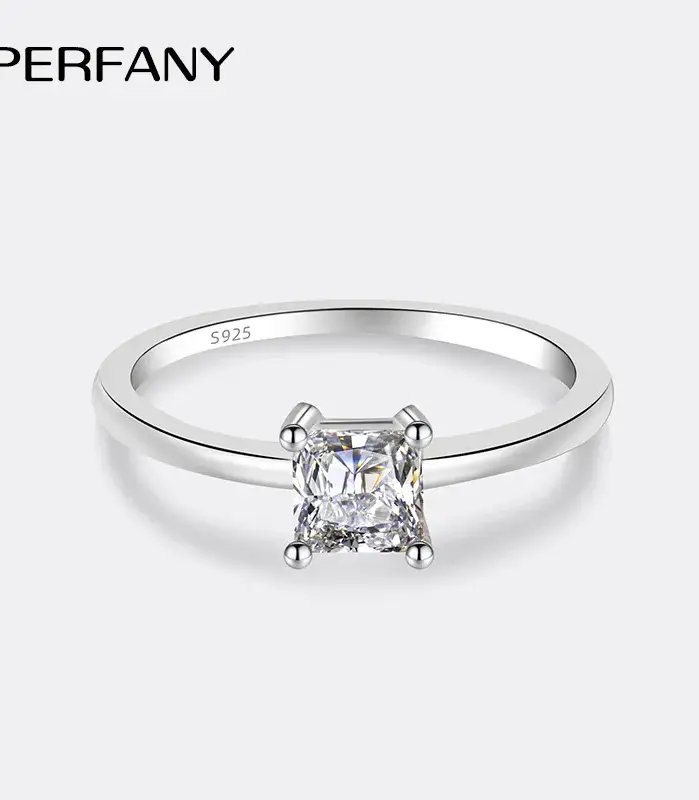 Anillo de moissanita de corte cuadrado de 0,6 quilates para mujer, joyería de boda de moda Simple con diamantes de imitación de plata pura S925 1