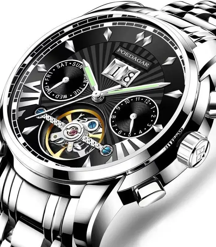 Reloj de pulsera para hombre, accesorio masculino de pulsera resistente al agua con mecanismo automático de movimiento, complemento mecánico de marca lujosa de negocios luminoso y resistente al agua 1