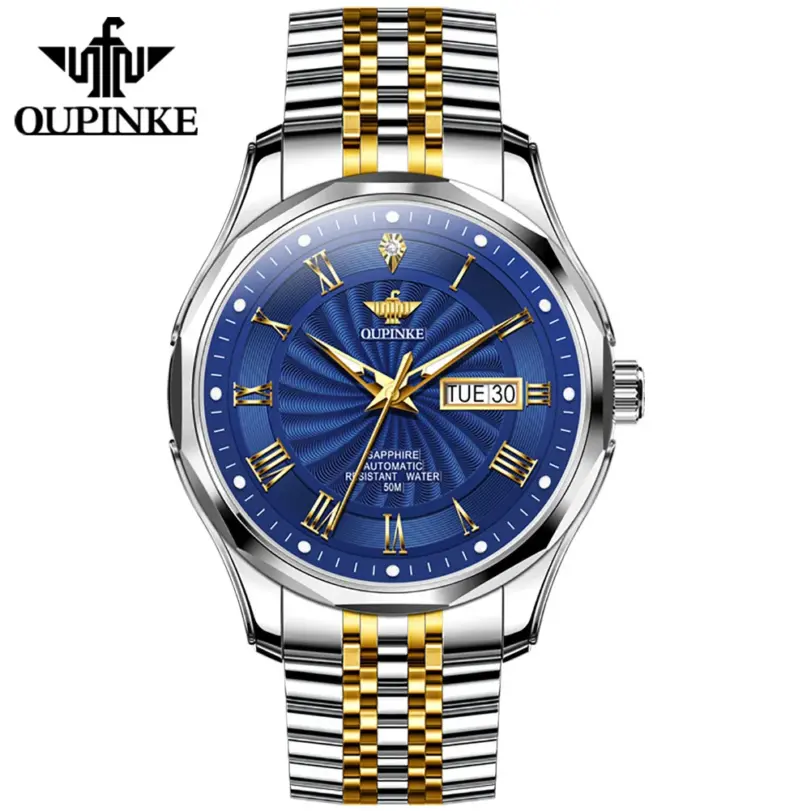 reloj mecánico automático de diamante Real para hombre, marca superior suiza, espejo de cristal de zafiro de lujo, calendario resistente al agua luminoso 5