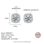 Pendientes de moissanita de 0,5-2 quilates para mujer, pendientes cuadrados de plata pura S925, joyería de lujo para boda con diamantes de laboratorio 3 Pendientes de moissanita de 0,5-2 quilates para mujer, pendientes cuadrados de plata pura S925, joyería de lujo para boda con diamantes de laboratorio 3