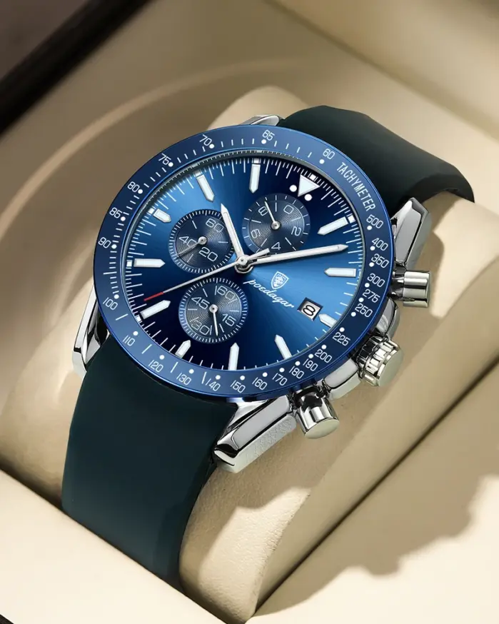 Reloj para hombre, cronógrafo deportivo a la moda, relojes de cuarzo de silicona, reloj de pulsera de lujo resistente al agua con fecha luminosa para hombre 1