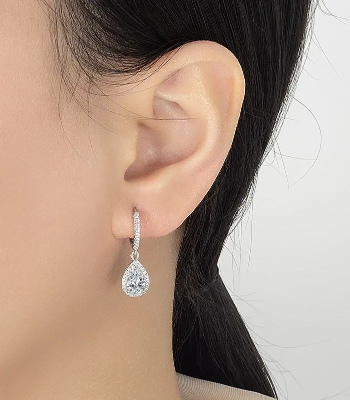 pendientes de moissanita con corte de pera para mujer, 1CT, plata pura S925, diamantes cultivados en laboratorio, joyería de boda elegante 2