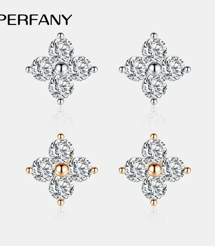 pendientes de tuerca de moissanita para mujer, plata pura S925, trébol clásico, diamante de laboratorio, joyería de boda de lujo 1