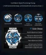 Reloj de pulsera mecánico automático para hombre, cronógrafo con esfera de cielo estrellado, resistente al agua, fase lunar, calendario, semana, lujo, clásico, luminoso 6