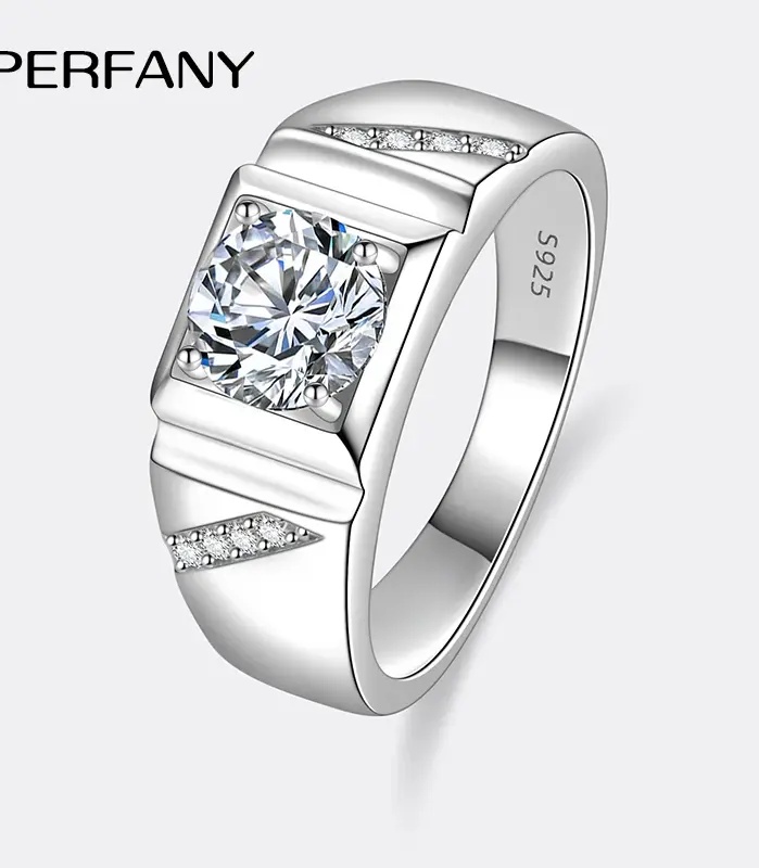 Anillo de moissanita de 1/2CT para hombre, plata pura S925, diamante brillante, anillo de boda dominante, regalo de joyería de boda de lujo 1