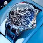 Relojes mecánicos para hombre, correa de silicona de cuero, reloj de pulsera de zafiro ahuecado 3D luminoso automático de marca de lujo a la moda 6