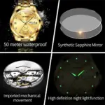marca superior, escultura de oro Real de lujo, diseño de dragón, reloj mecánico para hombres, movimiento MIYOTA, calendario luminoso automático, semana 5